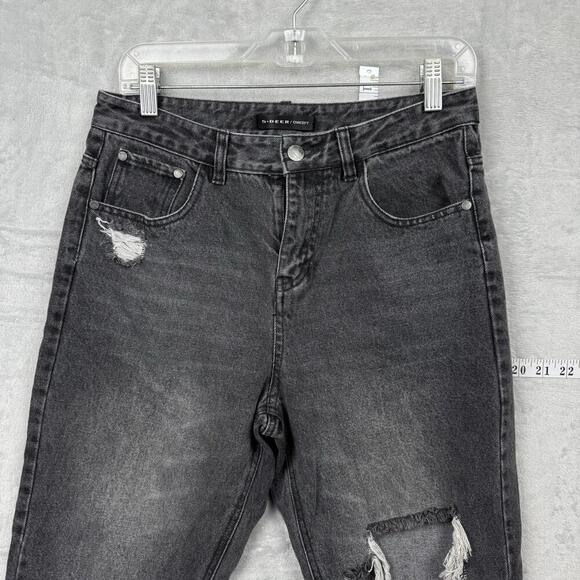 S.Deer Black Distressed Ripped Crop Jeans Women W30(M) Raw Hem Grunge Y2K Ankle - Picture 4 of 13